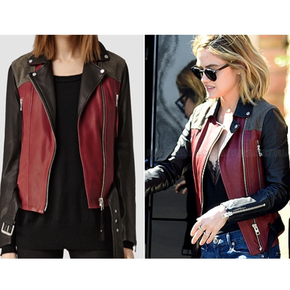 ALLSAINTS 100% Lamb Leather Moto Jacket Size 2 Goat Leather Colorblock Designer